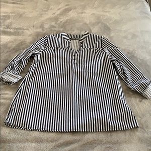 Vertical striped navy blue and white blouse